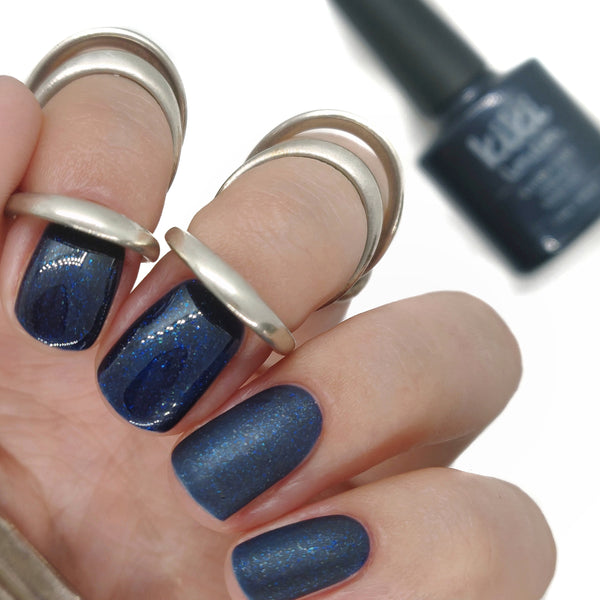 kiki london nail gel polish nails art design matte shiny long lasting uk vegan beauty blue night shimmer glitter navy party christmas