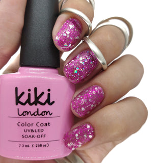 pink gel polish nail nails glitter chunky holographic shiny shimmer topper translucent light base accent art multi multicolour silver 