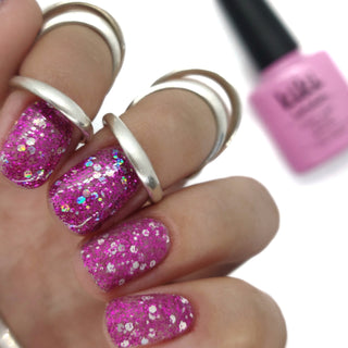 pink gel polish nail nails glitter chunky holographic shiny shimmer topper translucent light base accent art multi multicolour silver 