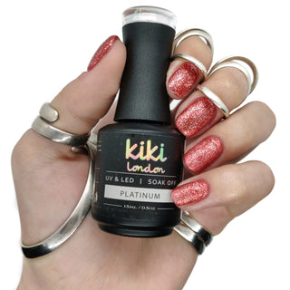 gel polish nail nails red glitter shimmer bright red festive christmas metallic silver specs
