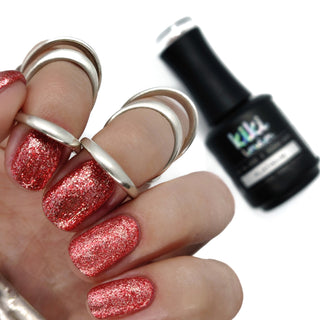 gel polish nail nails red glitter shimmer bright red festive christmas metallic silver specs
